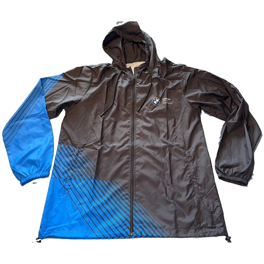 BMW Black Blue Lightweight Sport Rain Jacket - W/Zip Pockets, Hood, XL